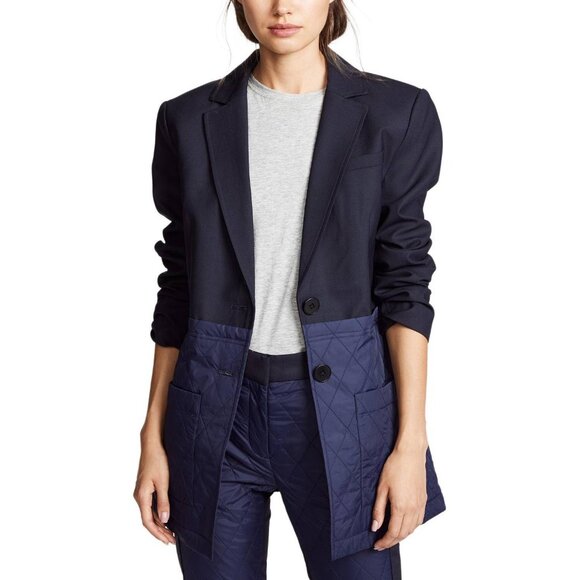 Tibi Quilted Combo Navy Blazer Jacket - Picture 1 of 12